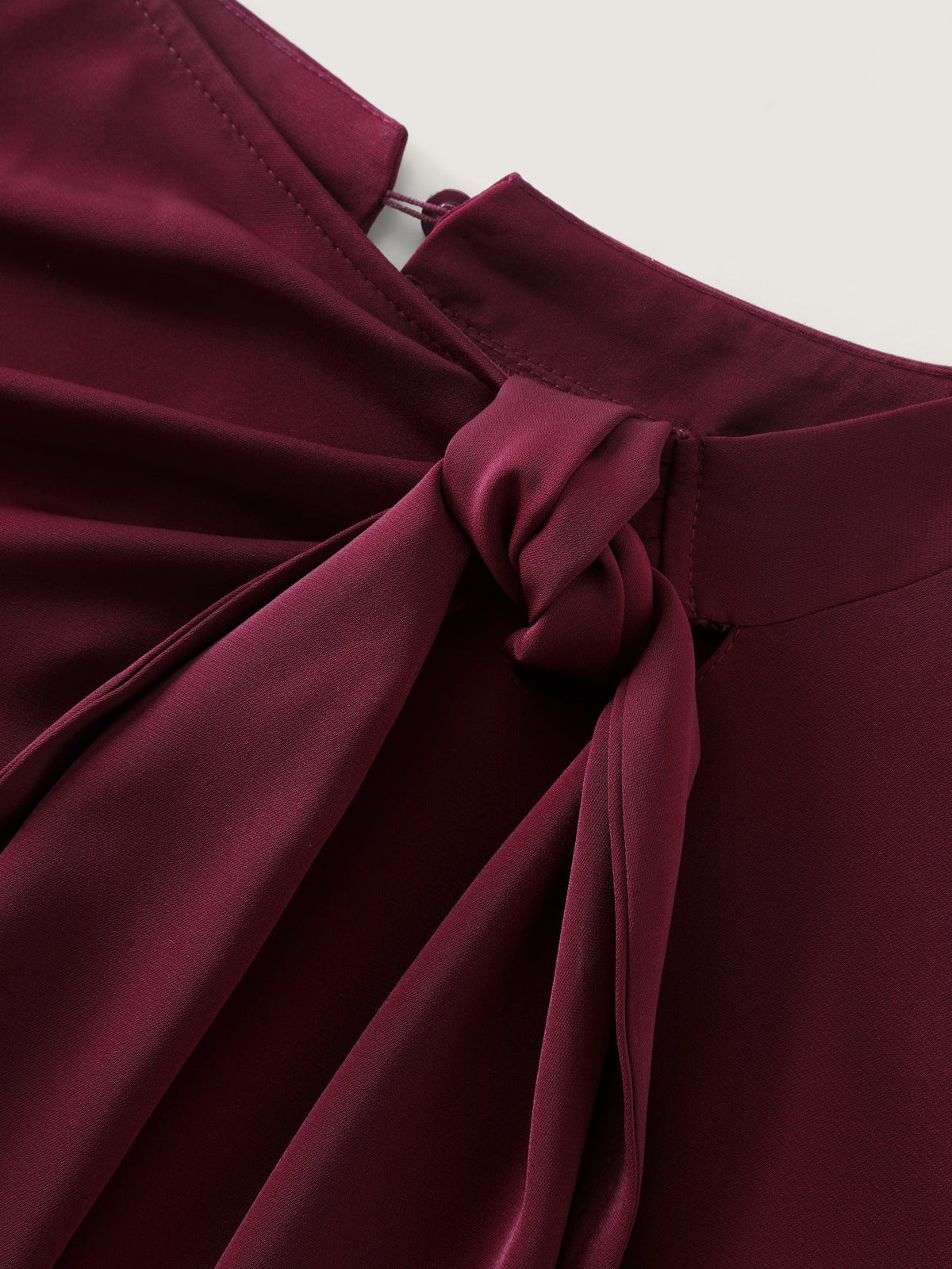 Satin Cowl Neck Tie Bow Long Sleeve Blouse