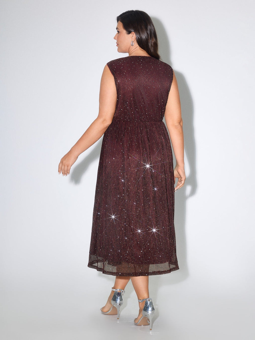 Sequin Surplice Neckline Sleeveless Midi Dress