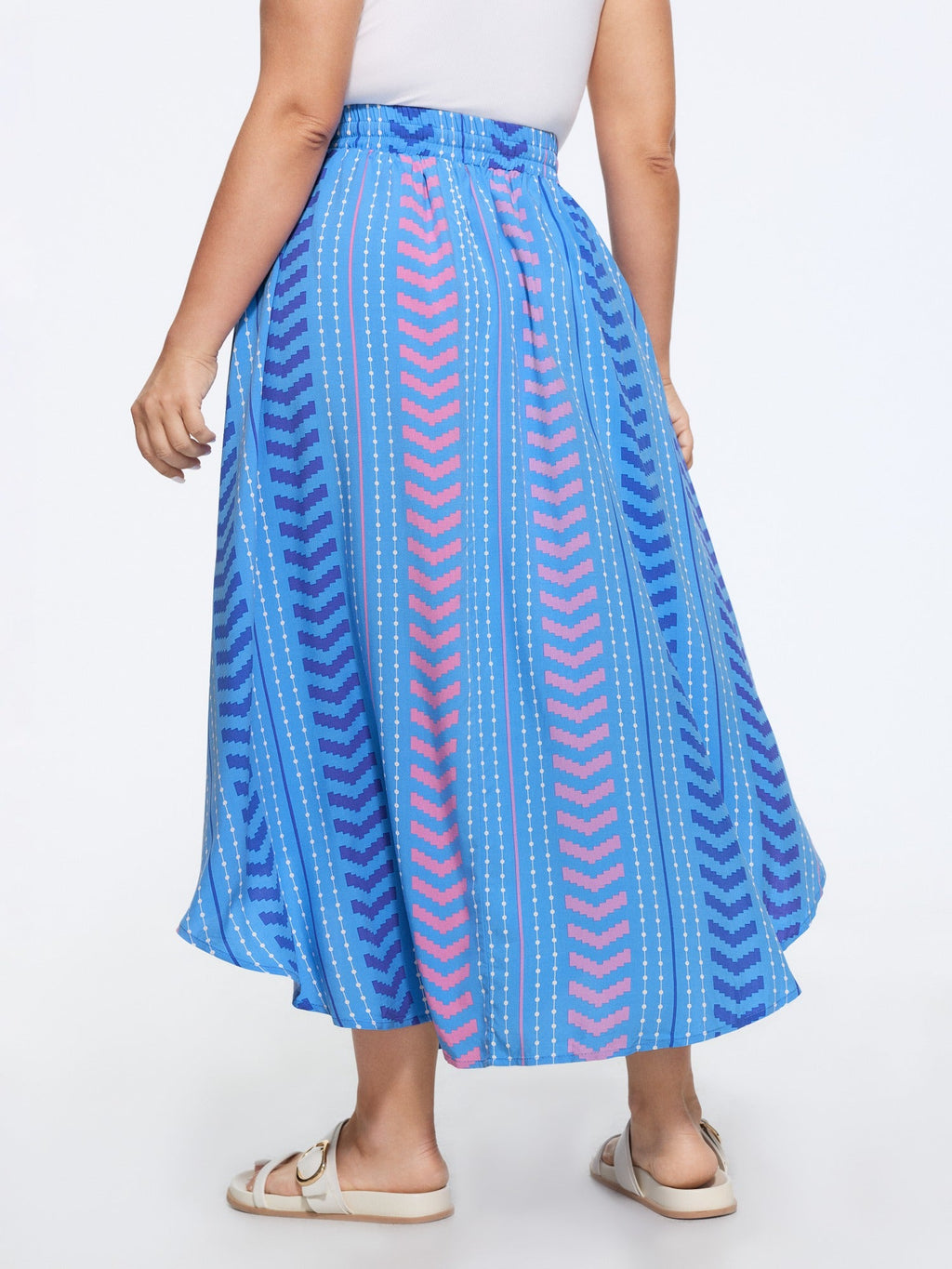 Geometric Striped Print Drawstring Maxi Skirt