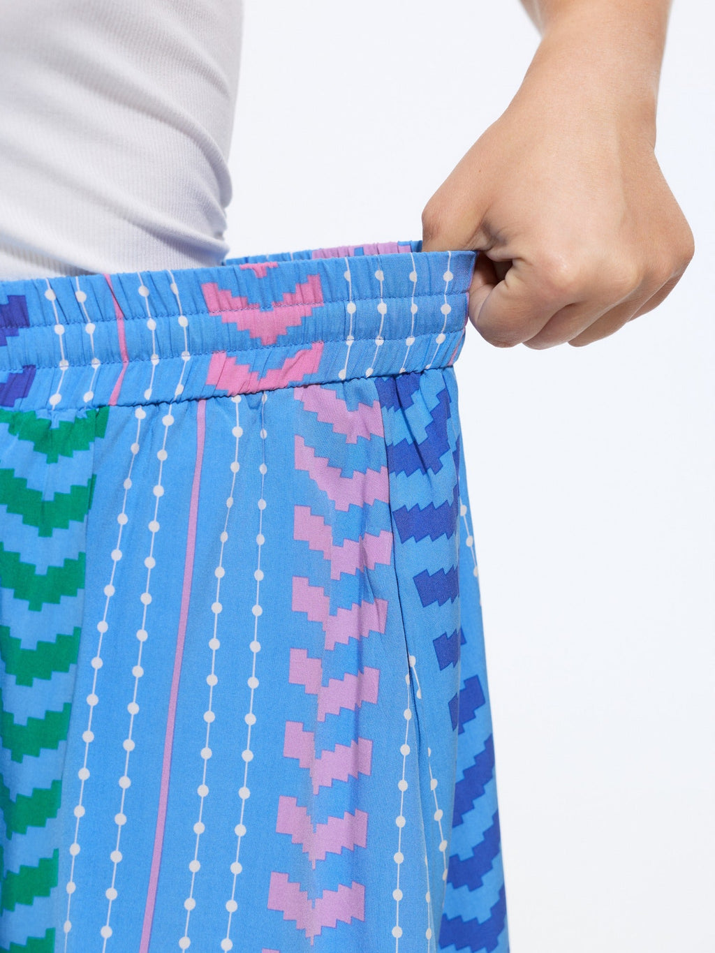 Geometric Striped Print Drawstring Maxi Skirt