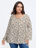 Supersoft Floral Print Drawstring Round Neck Blouse