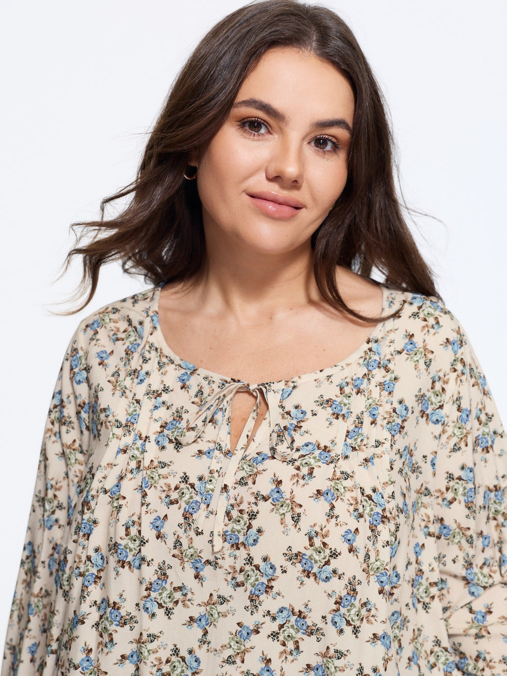 Supersoft Floral Print Drawstring Round Neck Blouse