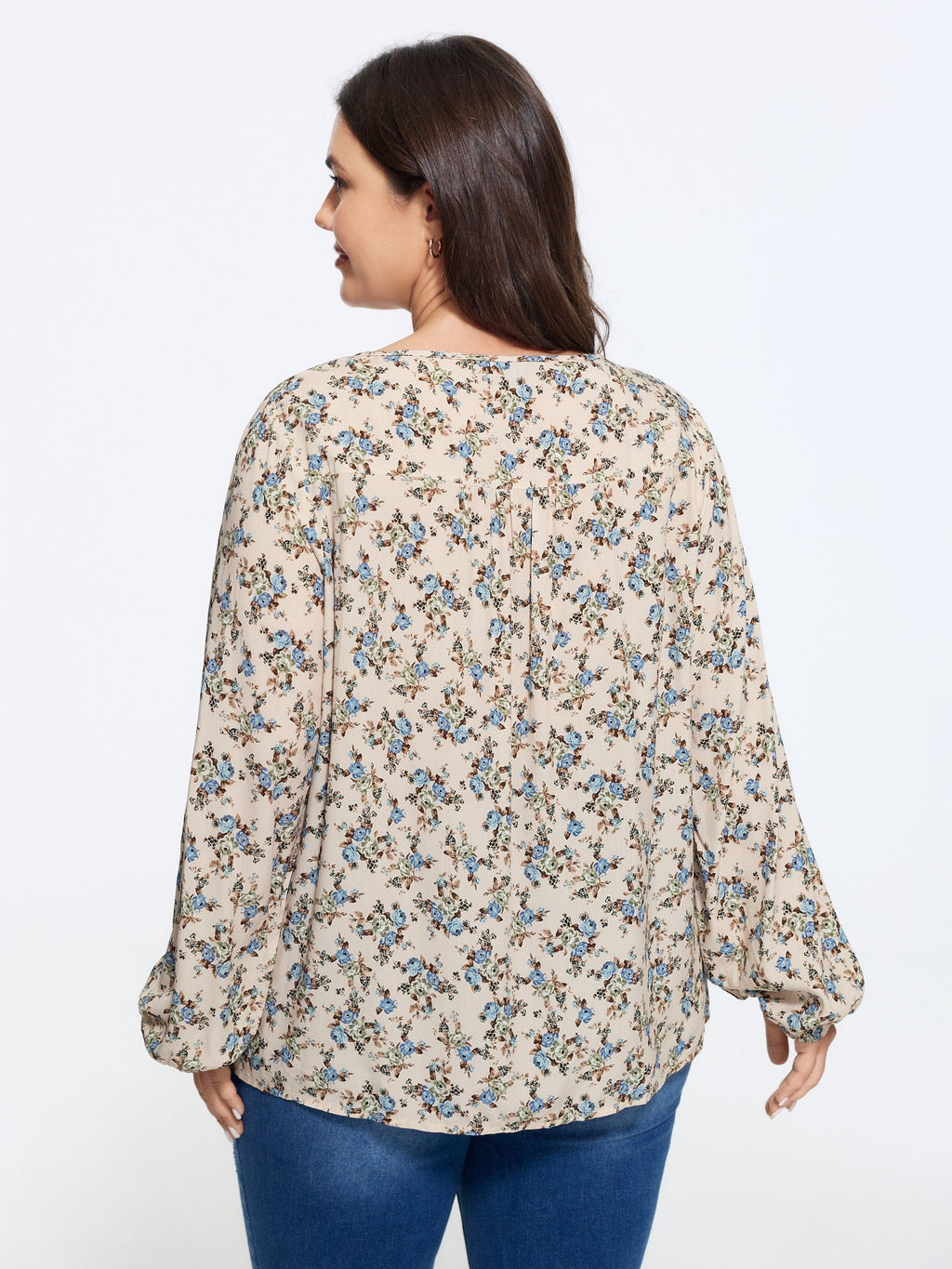 Supersoft Floral Print Drawstring Round Neck Blouse