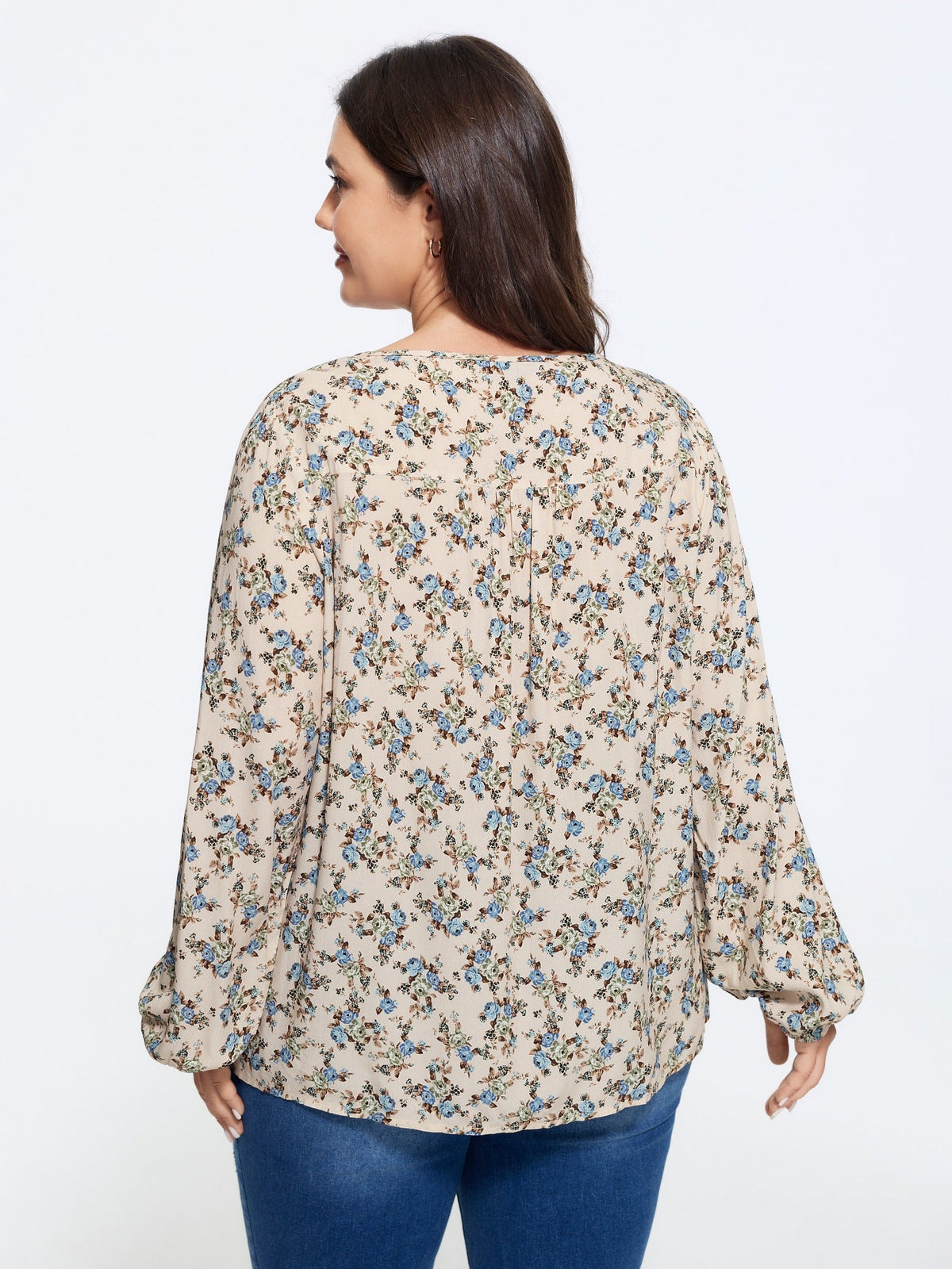 Supersoft Floral Print Drawstring Round Neck Blouse
