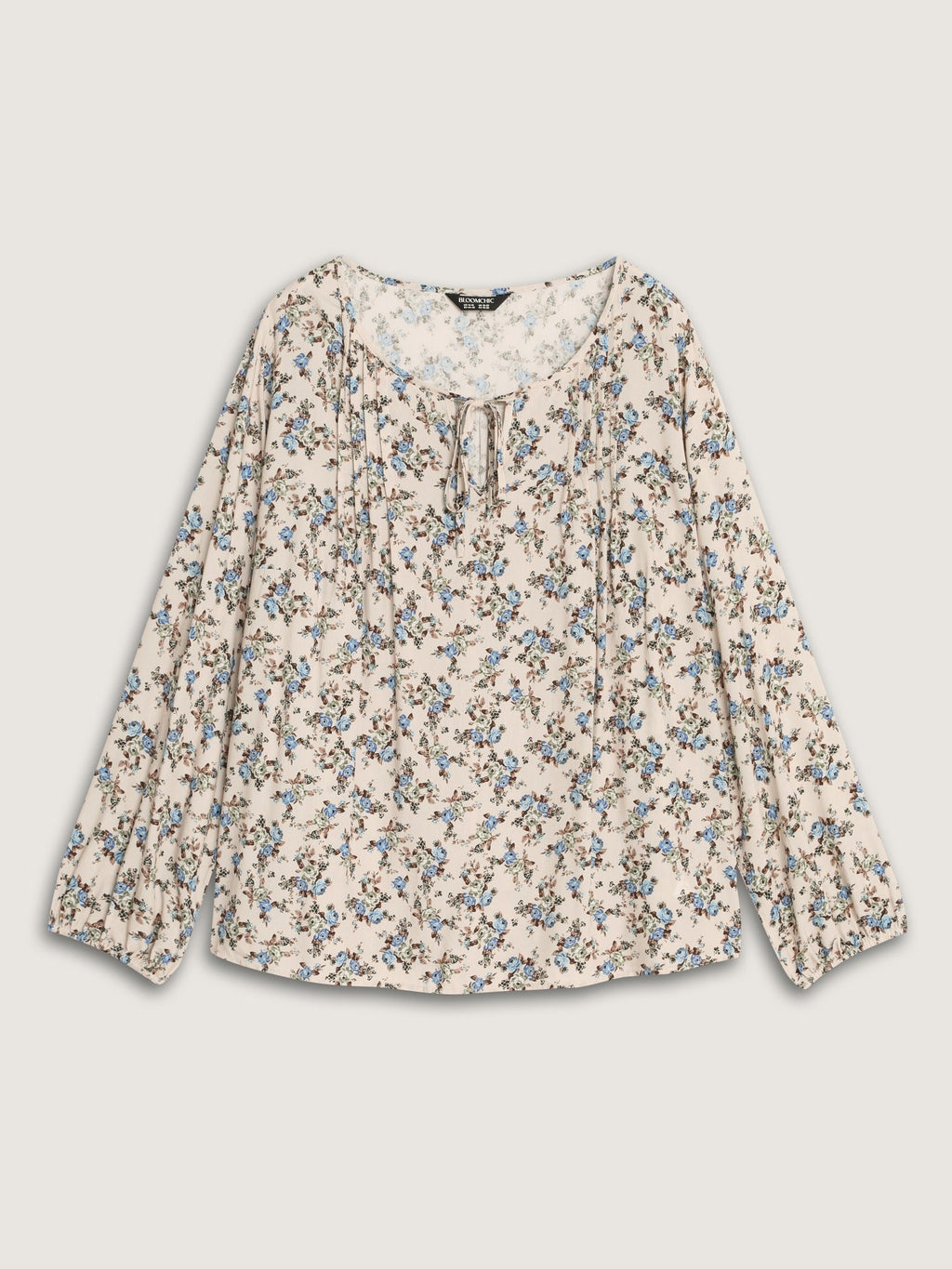 Supersoft Floral Print Drawstring Round Neck Blouse