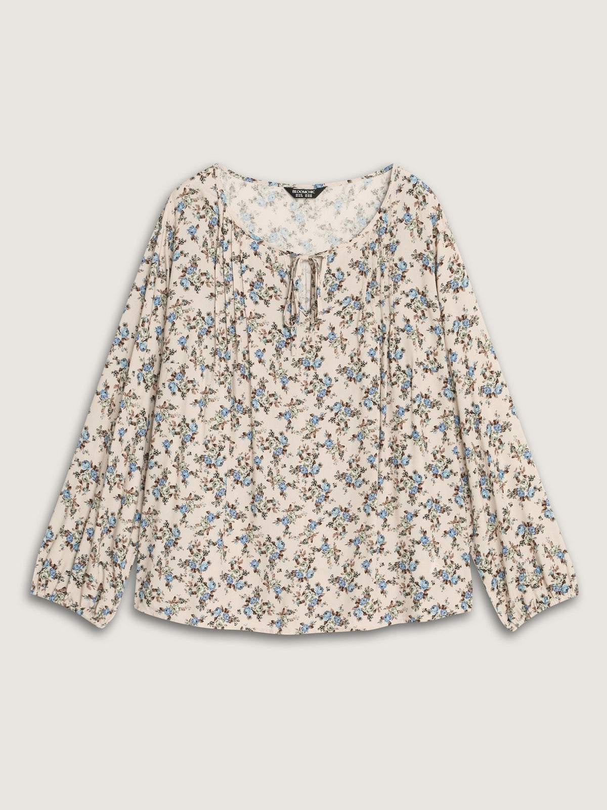Supersoft Floral Print Drawstring Round Neck Blouse