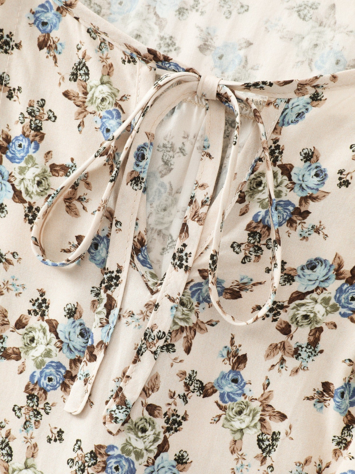 Supersoft Floral Print Drawstring Round Neck Blouse