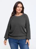 Waffle Knit Raglan Lantern Sleeve Crew Neck Sweatshirt