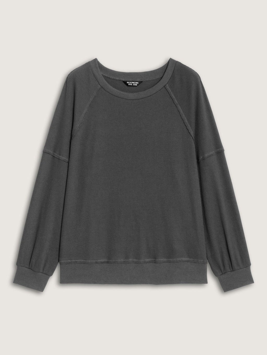 Waffle Knit Raglan Lantern Sleeve Crew Neck Sweatshirt