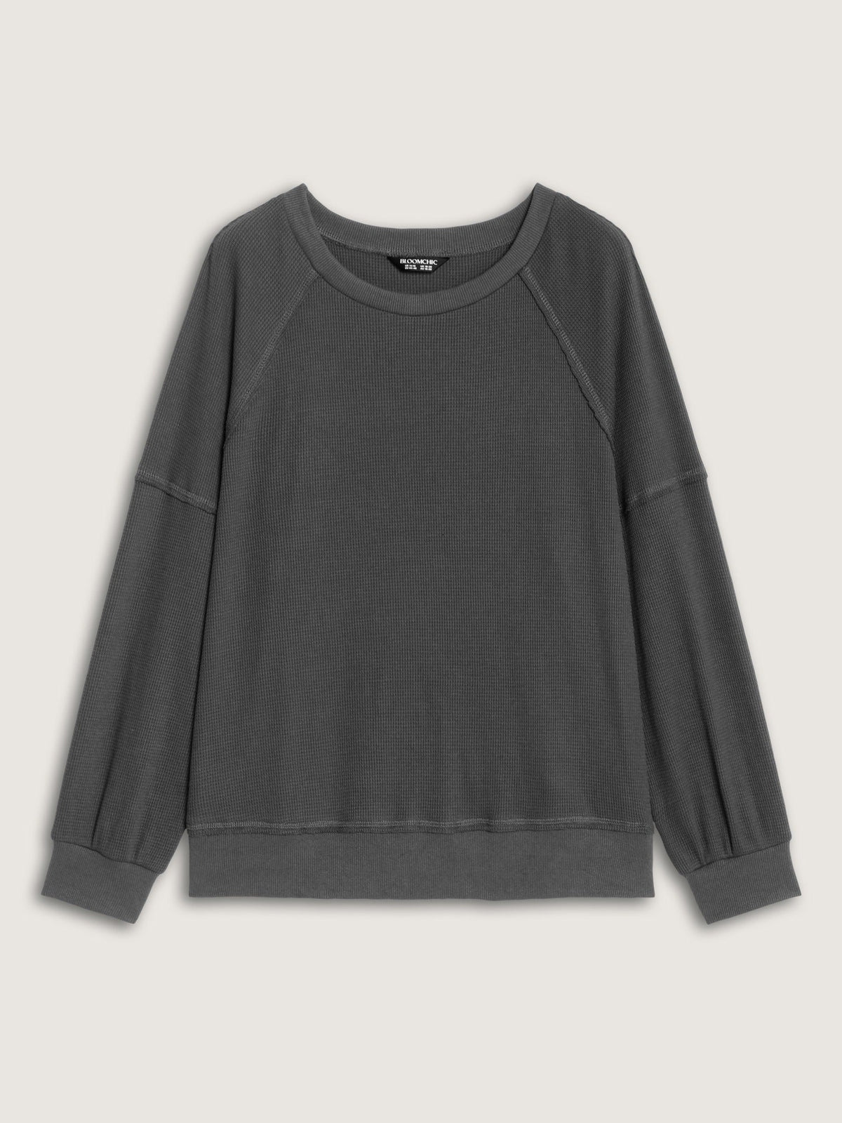 Waffle Knit Raglan Lantern Sleeve Crew Neck Sweatshirt
