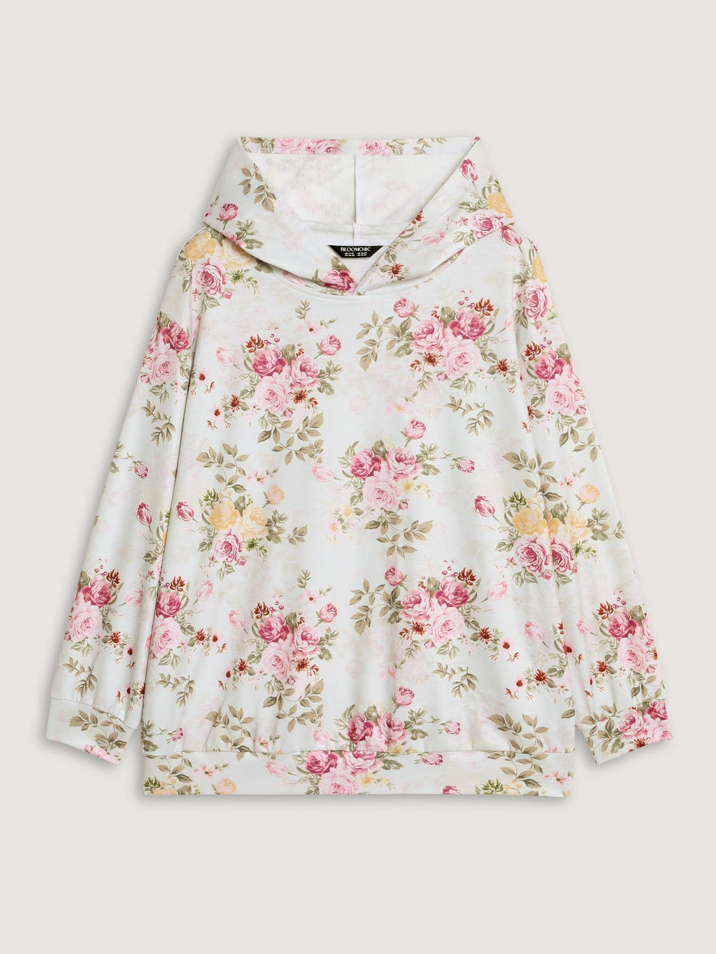 Rose Print Hooded Loose Fit Sweatshirt