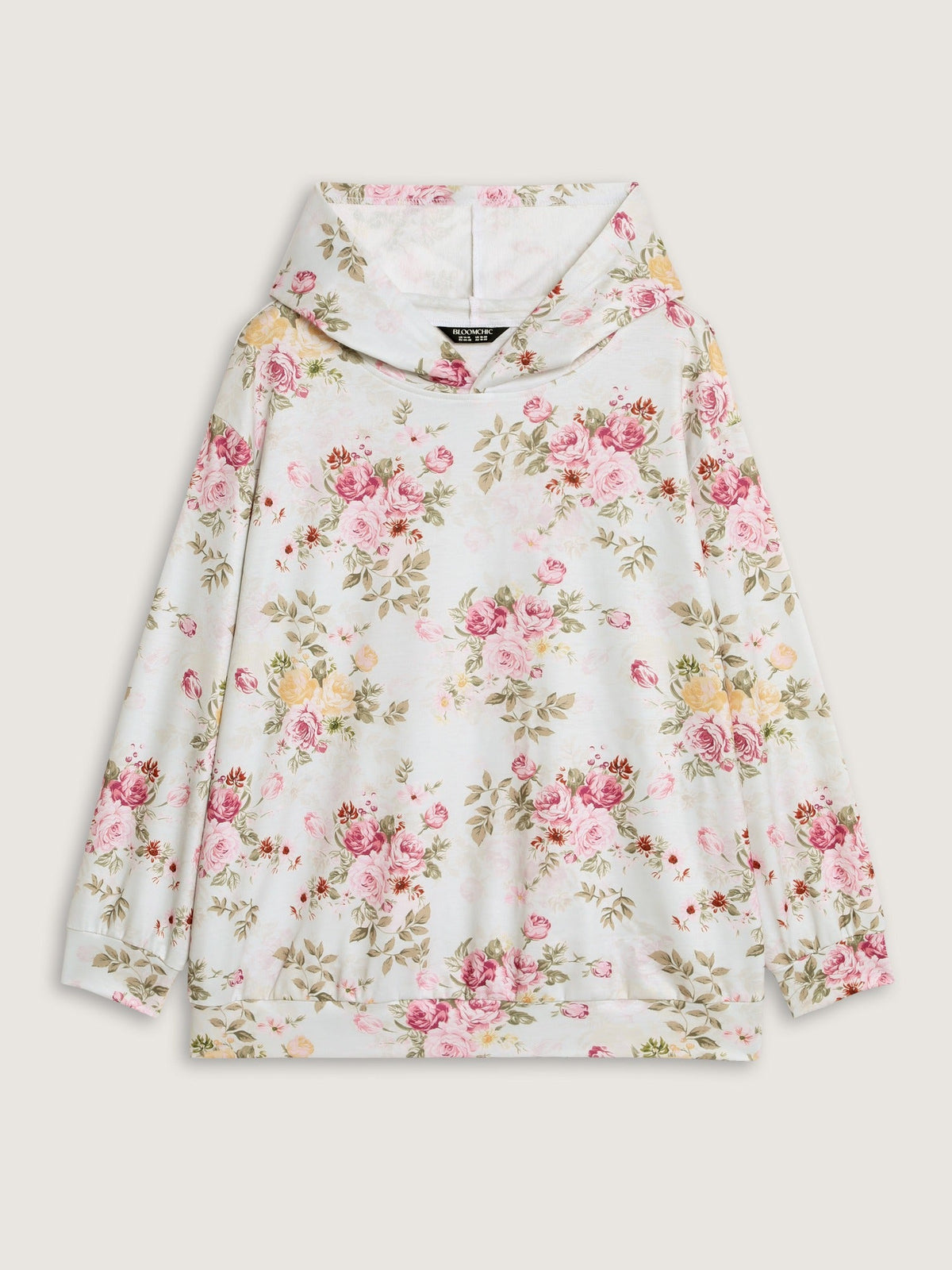 Rose Print Hooded Loose Fit Sweatshirt