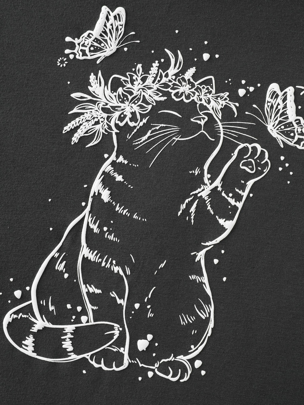 Supersoft Stretchy Cat Butterfly Print Crew Neck T-Shirt