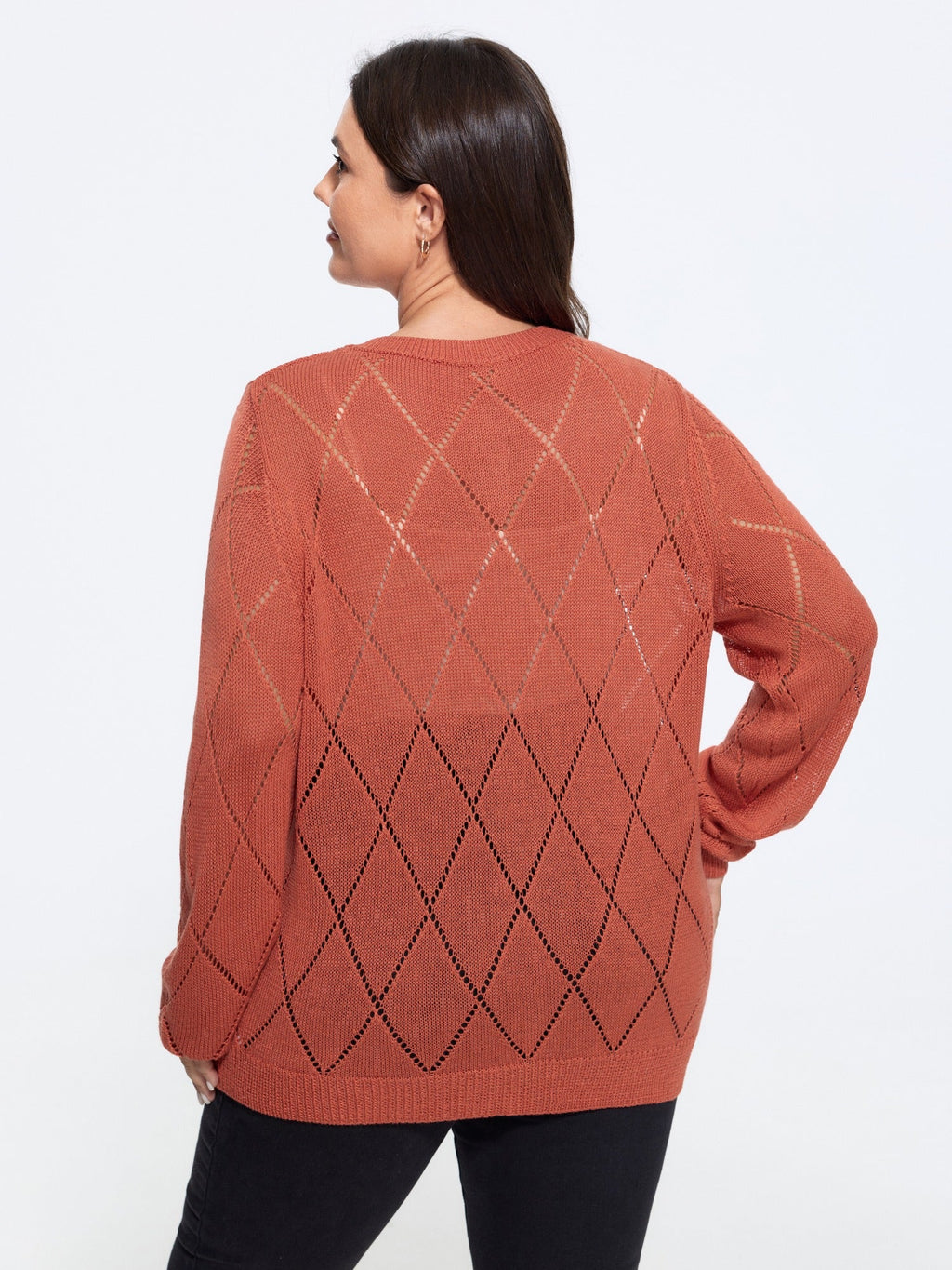 Diamond Hollow Button Long Sleeve Cardigan