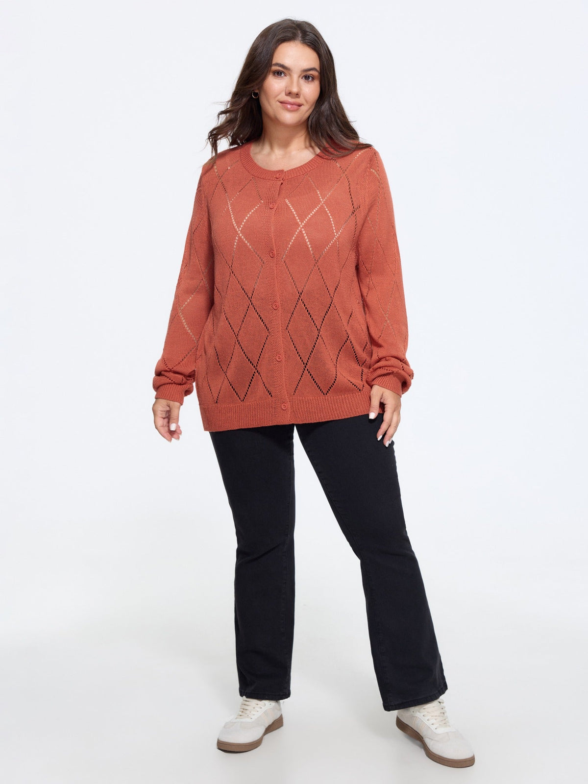 Diamond Hollow Button Long Sleeve Cardigan