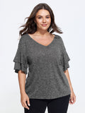 Supersoft Stretchy Double Ruffle Sleeve Casual Top
