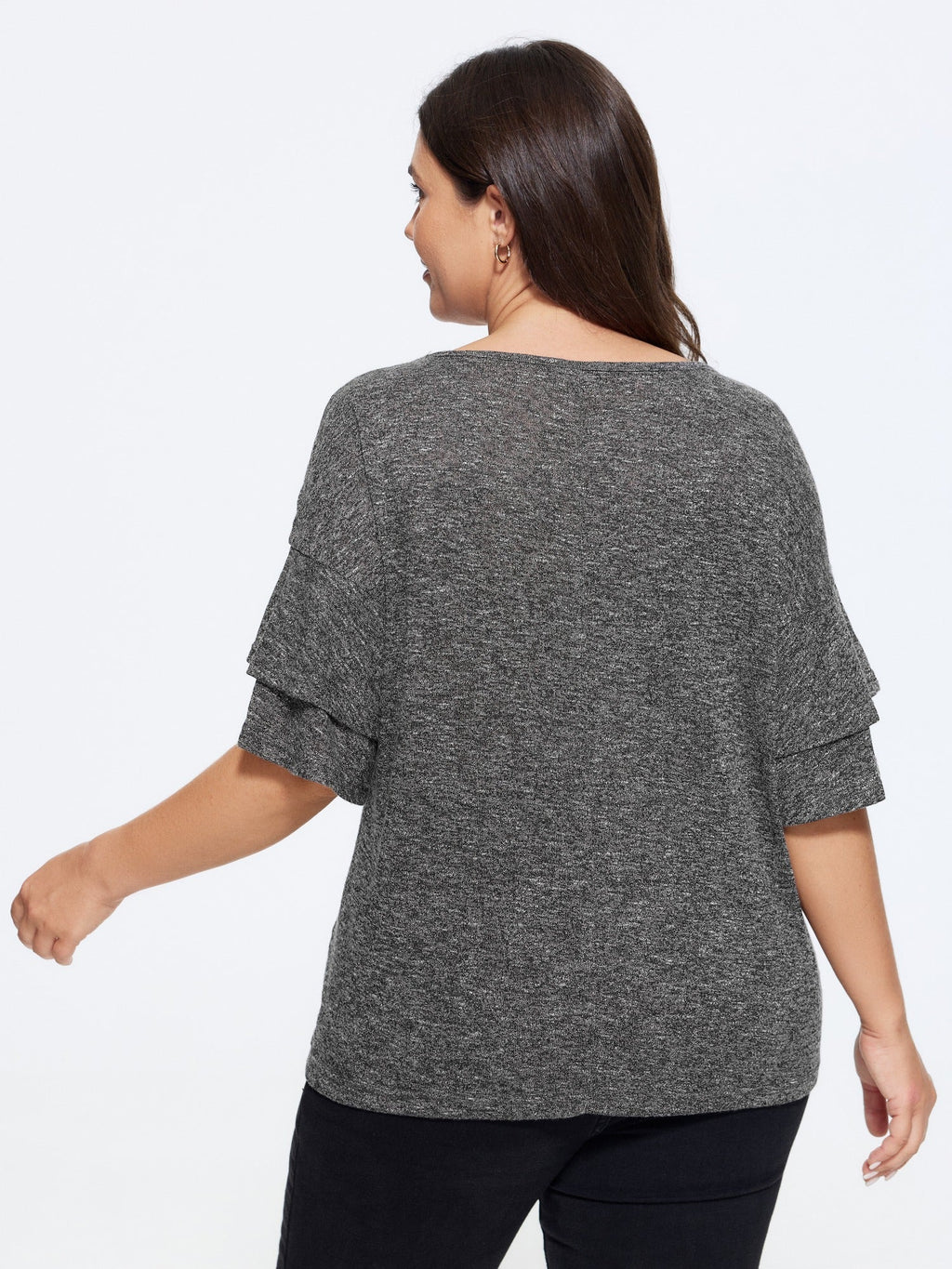 Supersoft Stretchy Double Ruffle Sleeve Casual Top