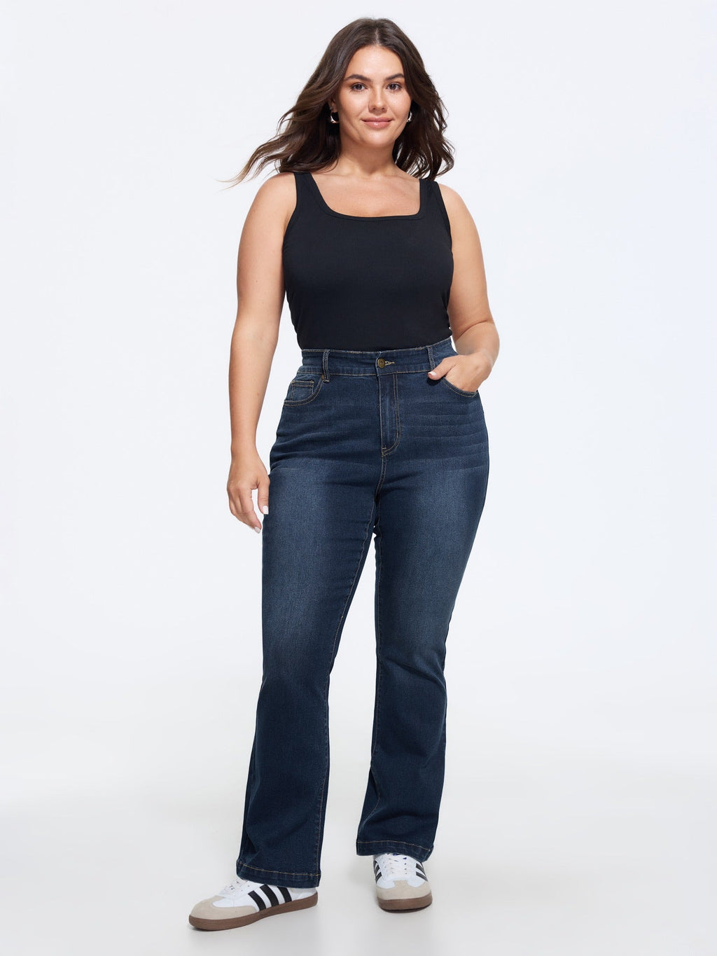 Stretchy Washed Pocket Flare Jeans