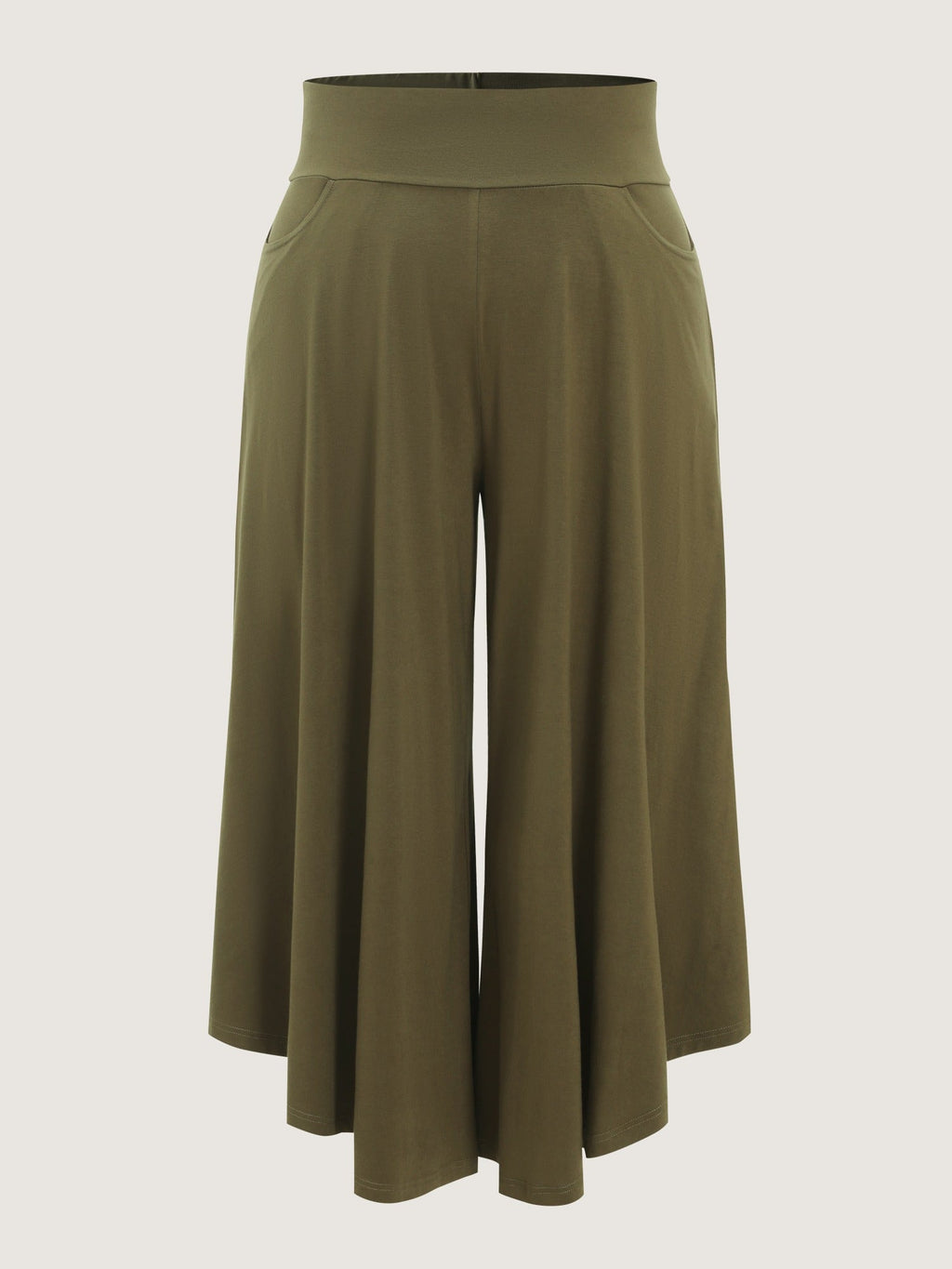 Stretchy Solid Pocket Drape Wide Leg Pants