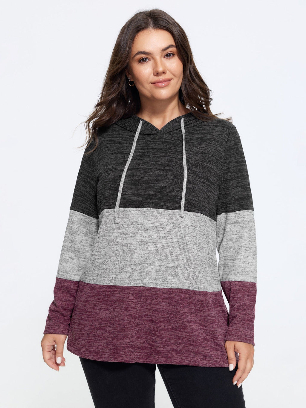 Stretchy Color Block Hooded Sweatshirt