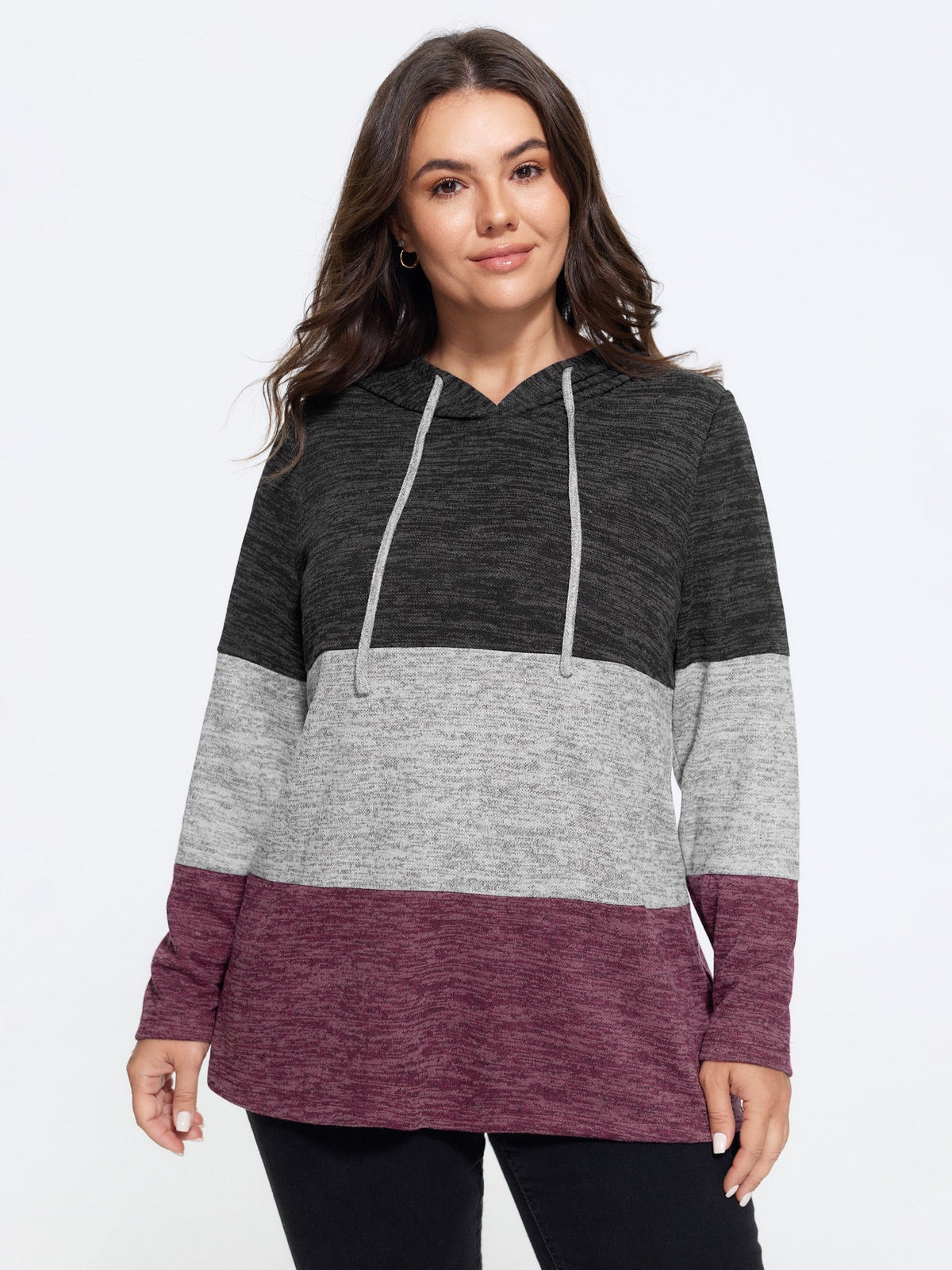 Stretchy Color Block Hooded Sweatshirt