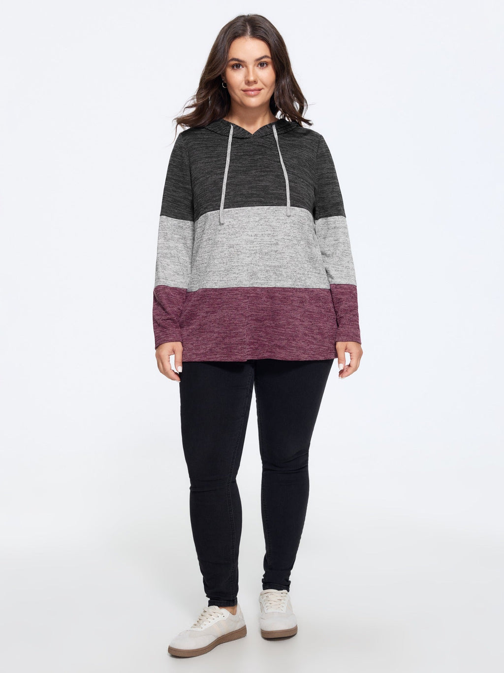 Stretchy Color Block Hooded Sweatshirt
