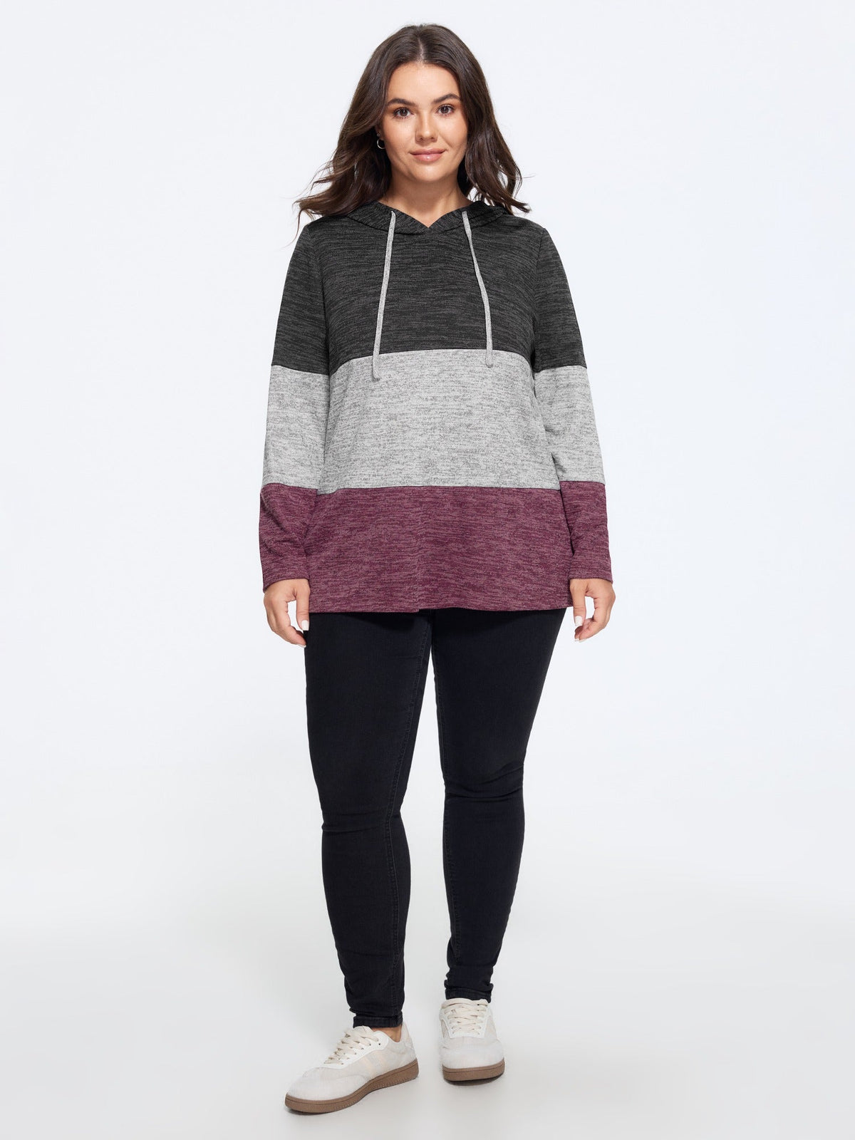 Stretchy Color Block Hooded Sweatshirt