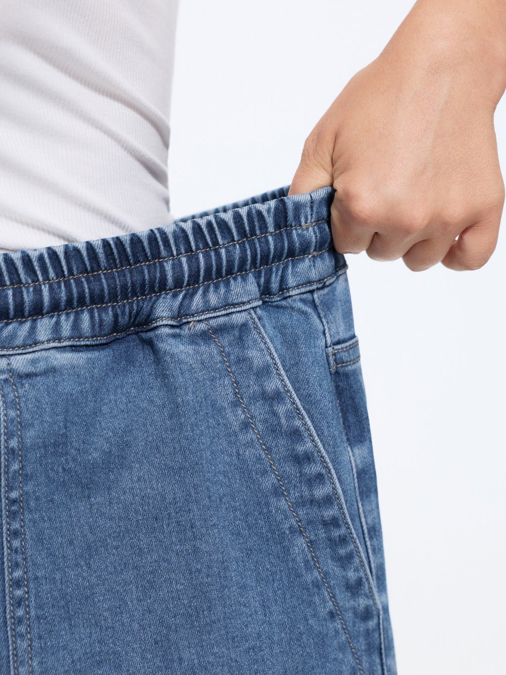 Stretchy Drawstring Waist Pocket Wide Leg Jeans