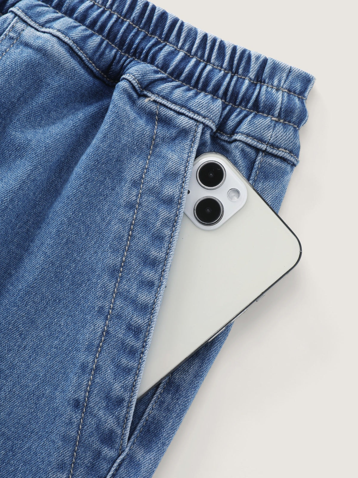 Stretchy Drawstring Waist Pocket Wide Leg Jeans