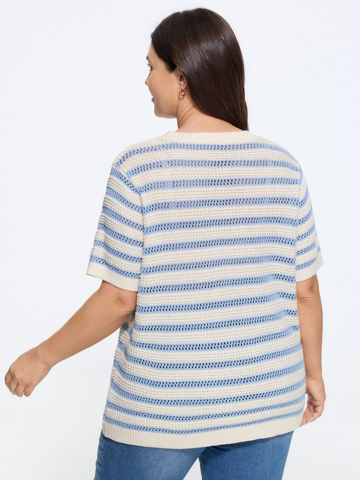 Texture Strip Cut Out Short Sleeve Pullover