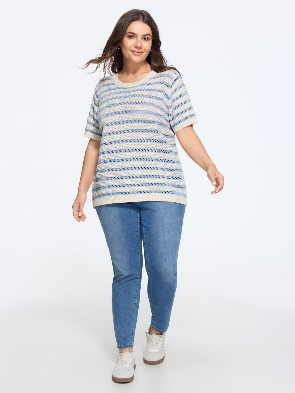 Texture Strip Cut Out Short Sleeve Pullover