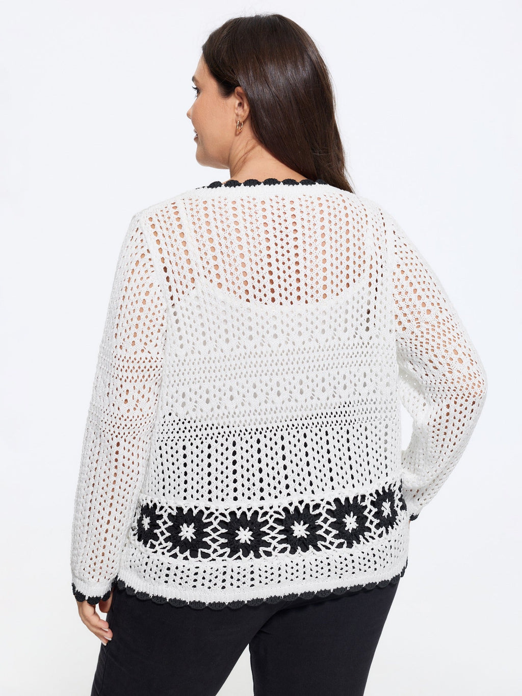 Floral Contrast Hollow Drawstring Cardigan