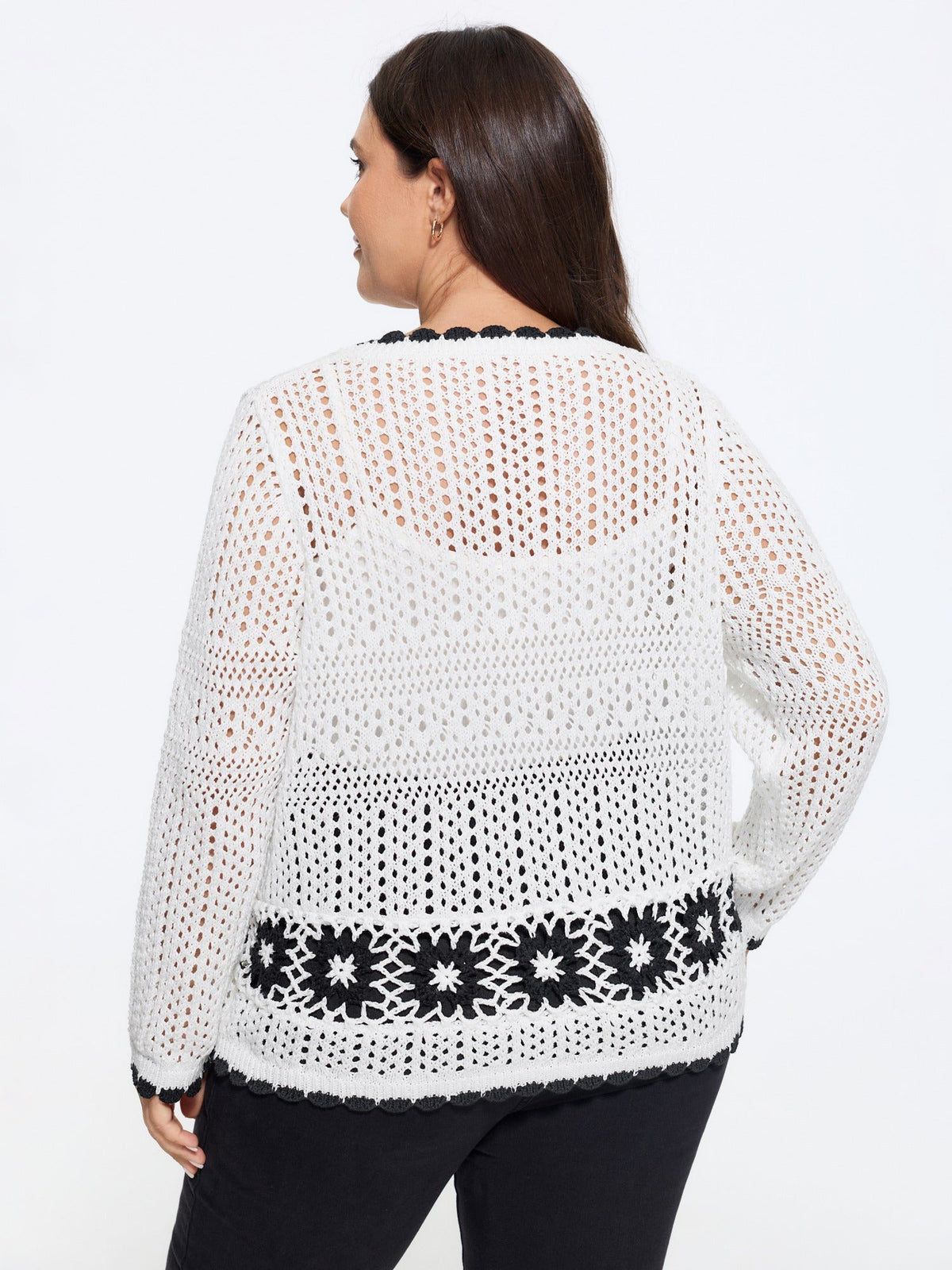 Floral Contrast Hollow Drawstring Cardigan