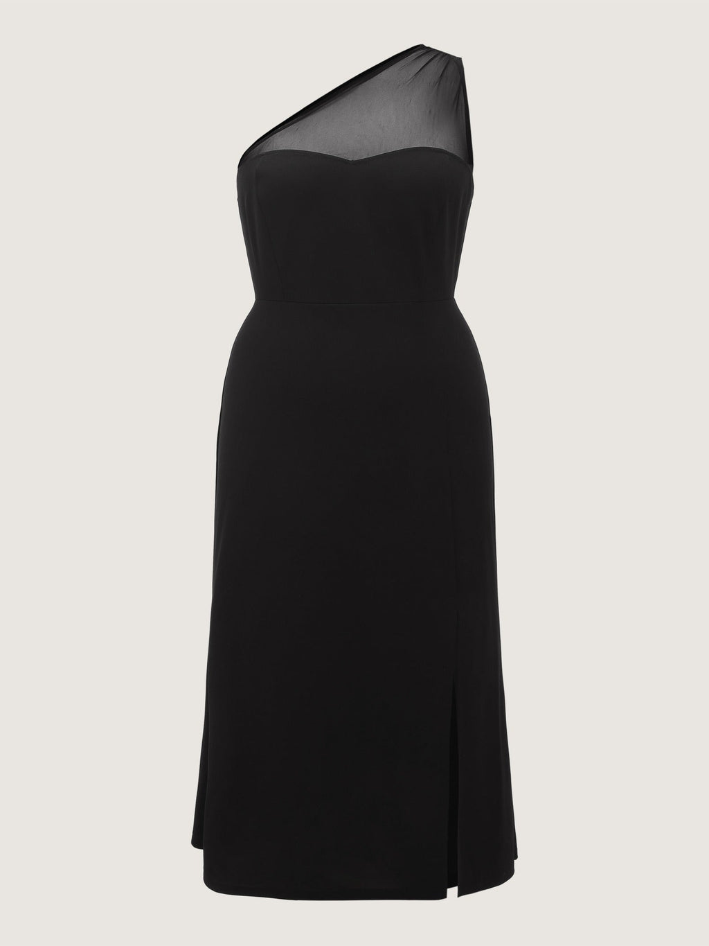 Solid One Shoulder Mesh Sheer Slit Maxi Dress