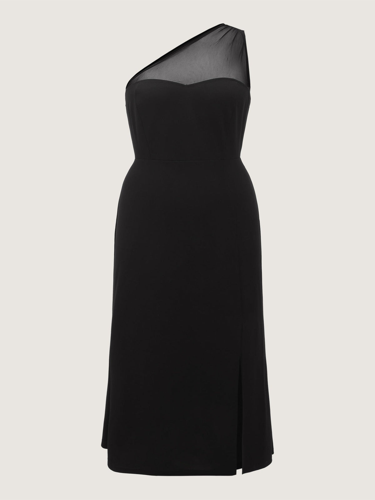 Solid One Shoulder Mesh Sheer Slit Maxi Dress