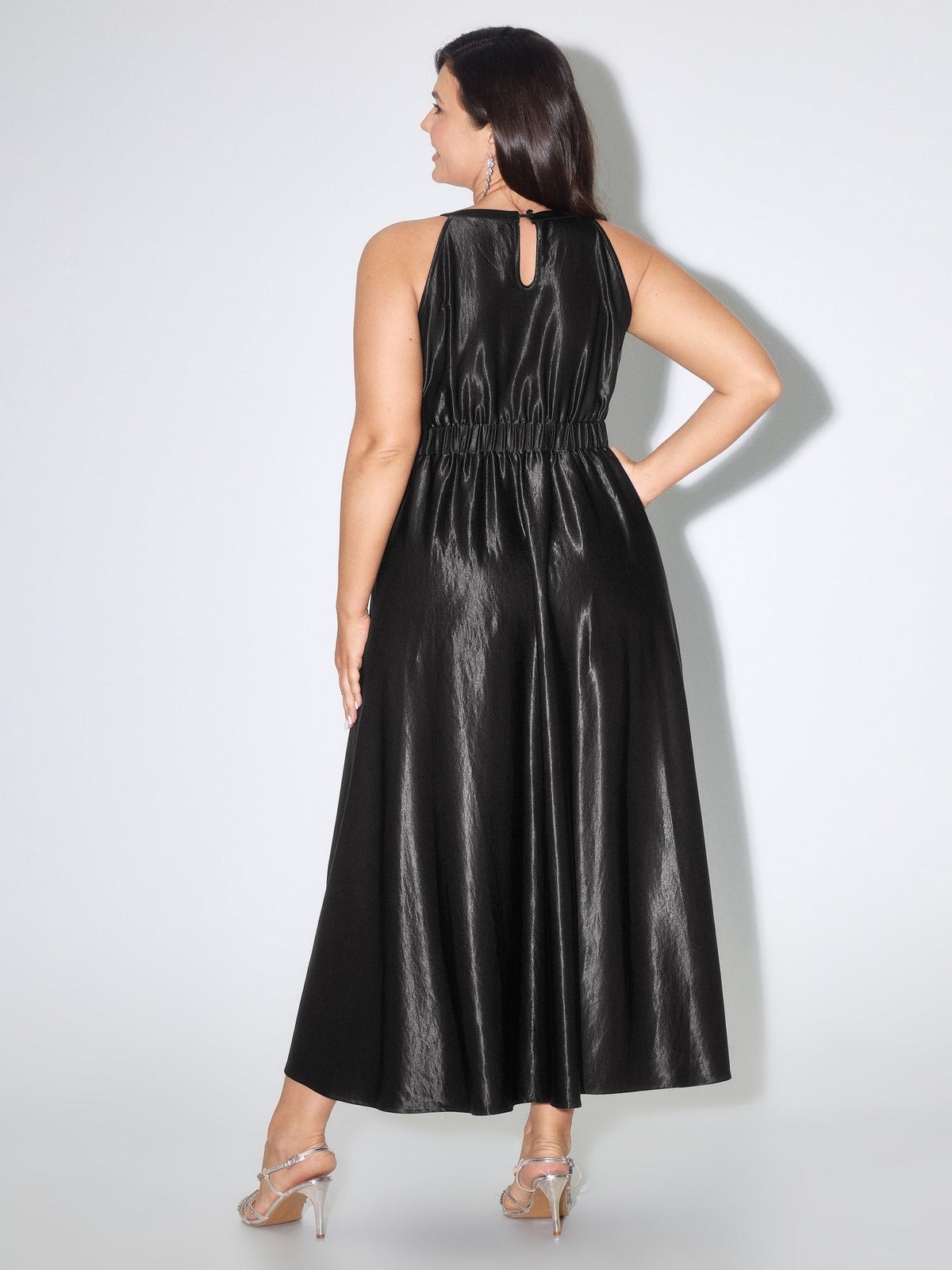 Solid Gloss Satin High Low Hem Occasion Dress
