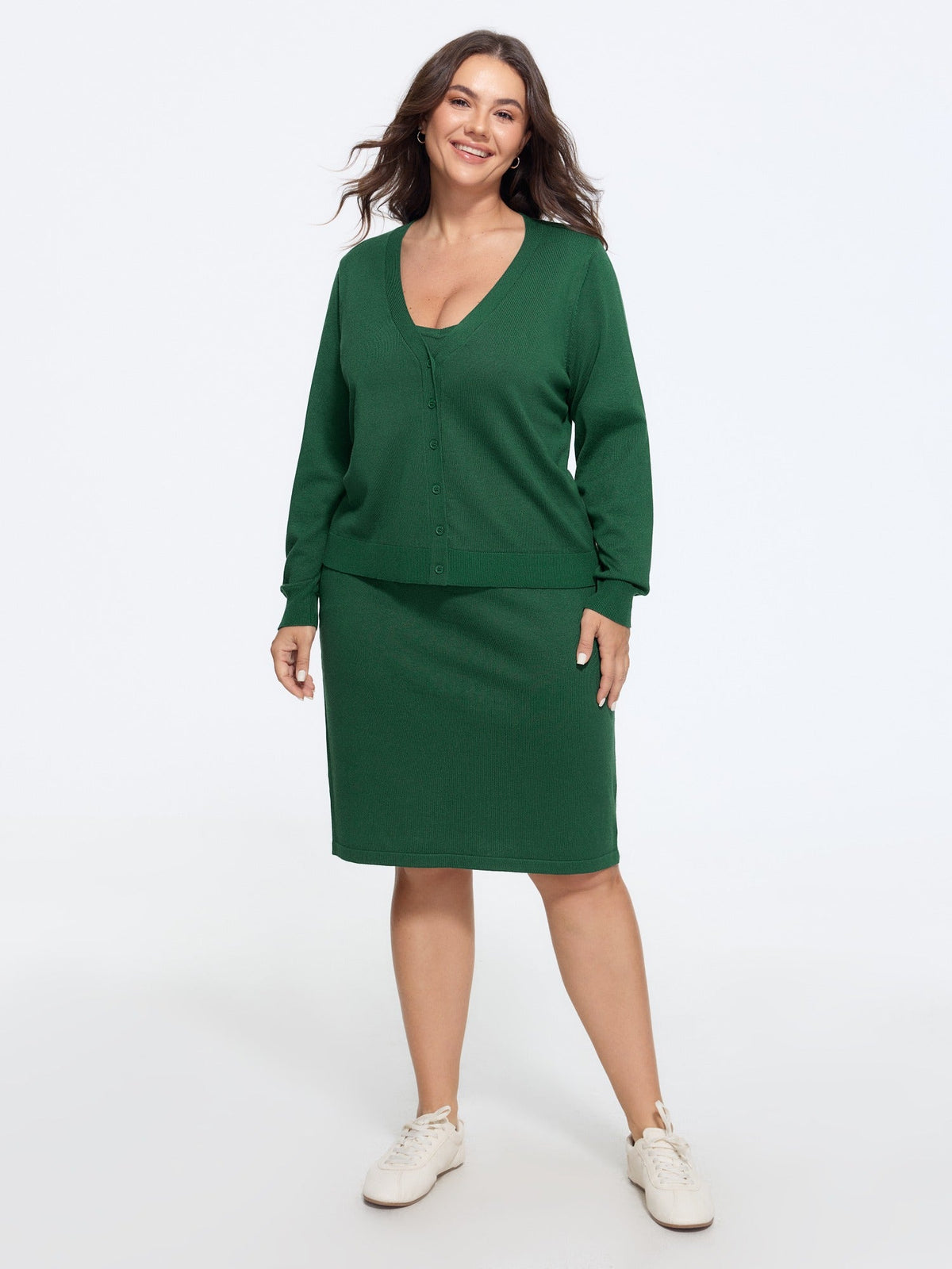 Textured Solid V Neck Front Button Cardigan