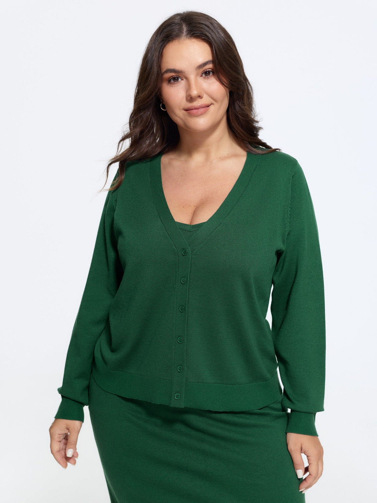 Textured Solid V Neck Front Button Cardigan