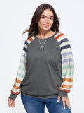 Supersoft Colorful Striped Sleeve Criss‑Cross Stitch Sweatshirt