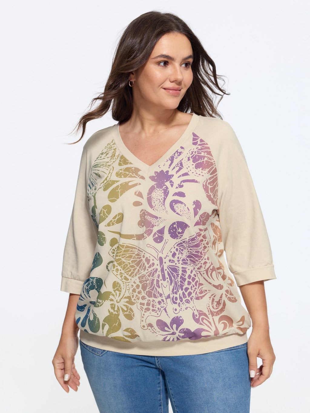 Cotton Gradient Butterfly Print Casual T‑Shirt