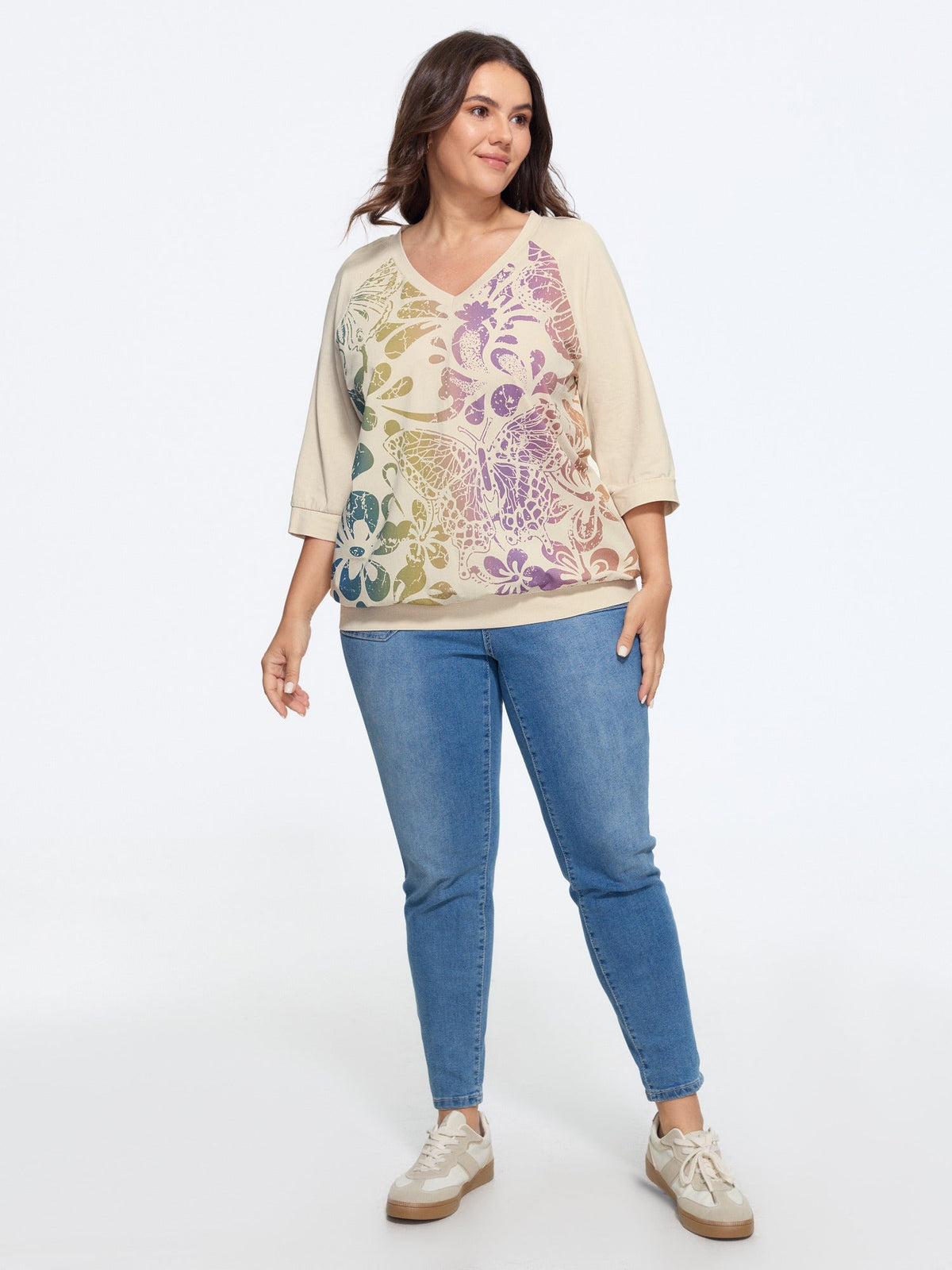 Cotton Gradient Butterfly Print Casual T‑Shirt