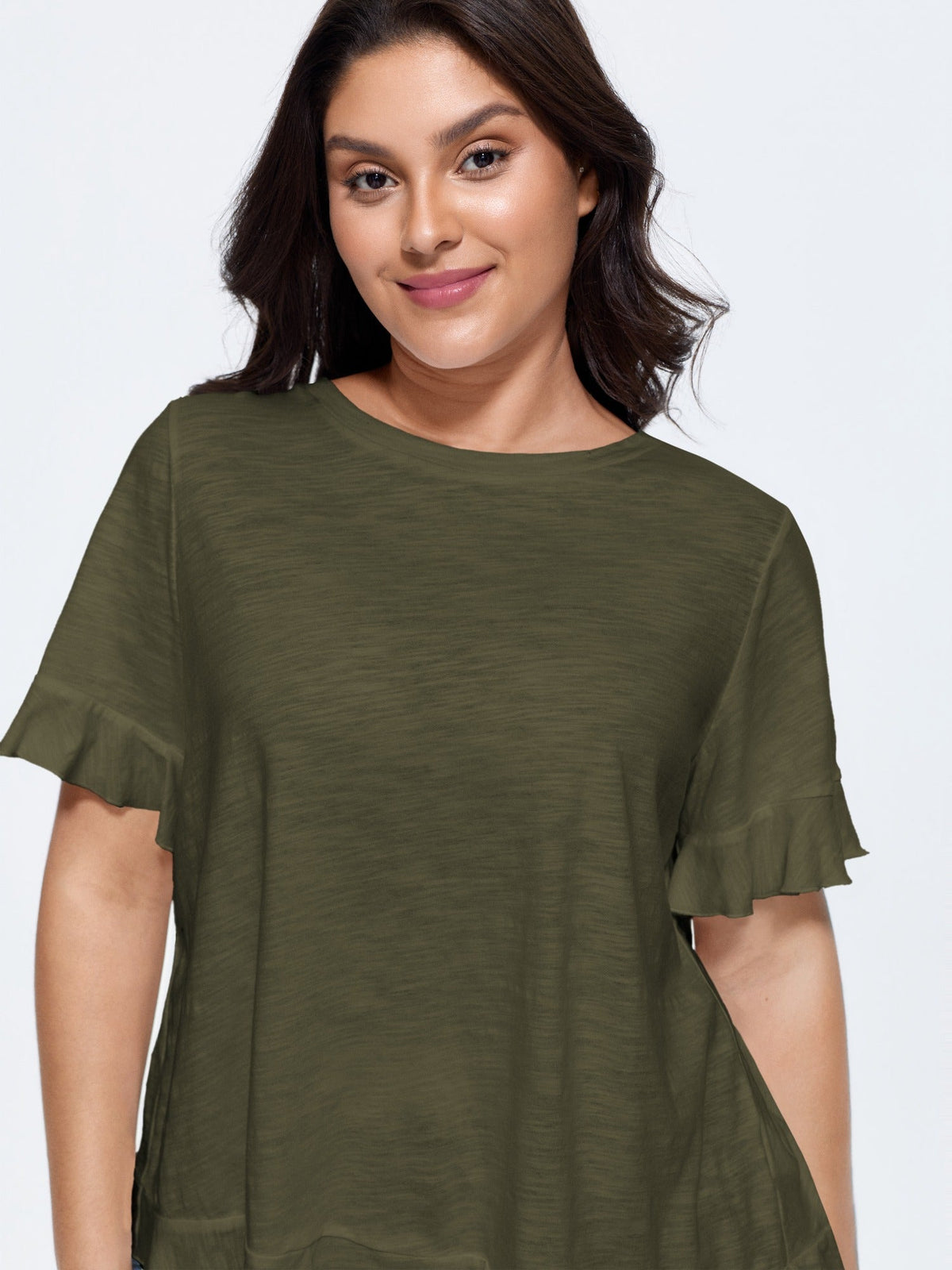 Cotton Overlap Back Sheer Ruffled T-Shirt