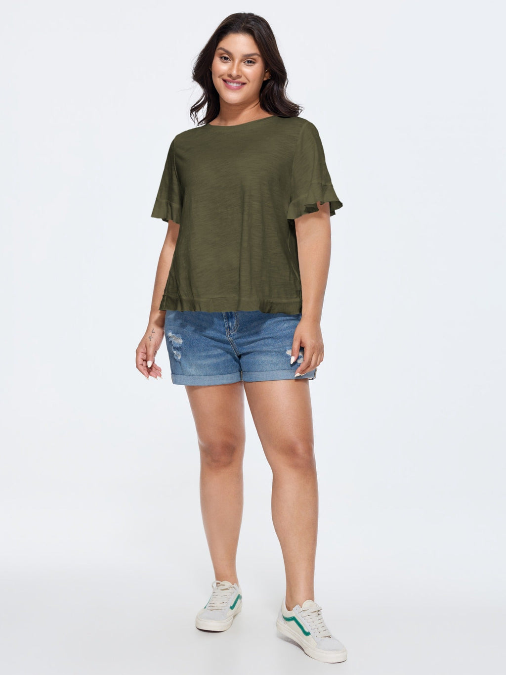 Cotton Overlap Back Sheer Ruffled T-Shirt