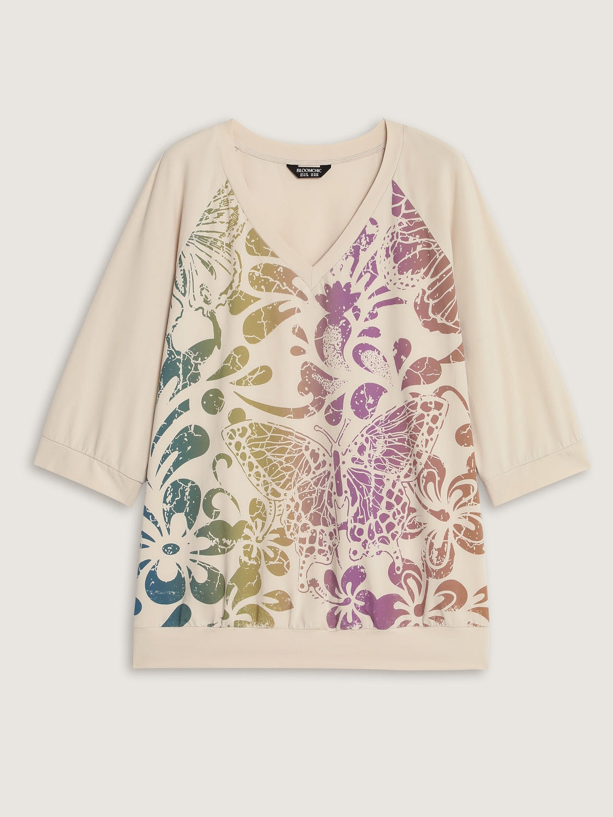 Cotton Gradient Butterfly Print Casual T‑Shirt