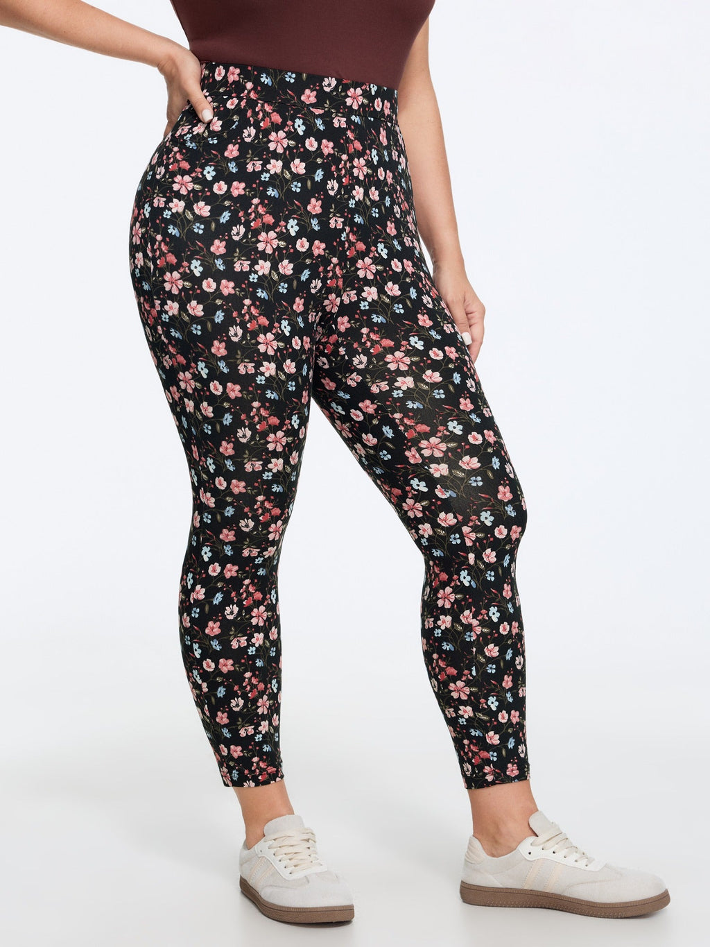 Stretchy Floral Print High Waist Pocket Leggings