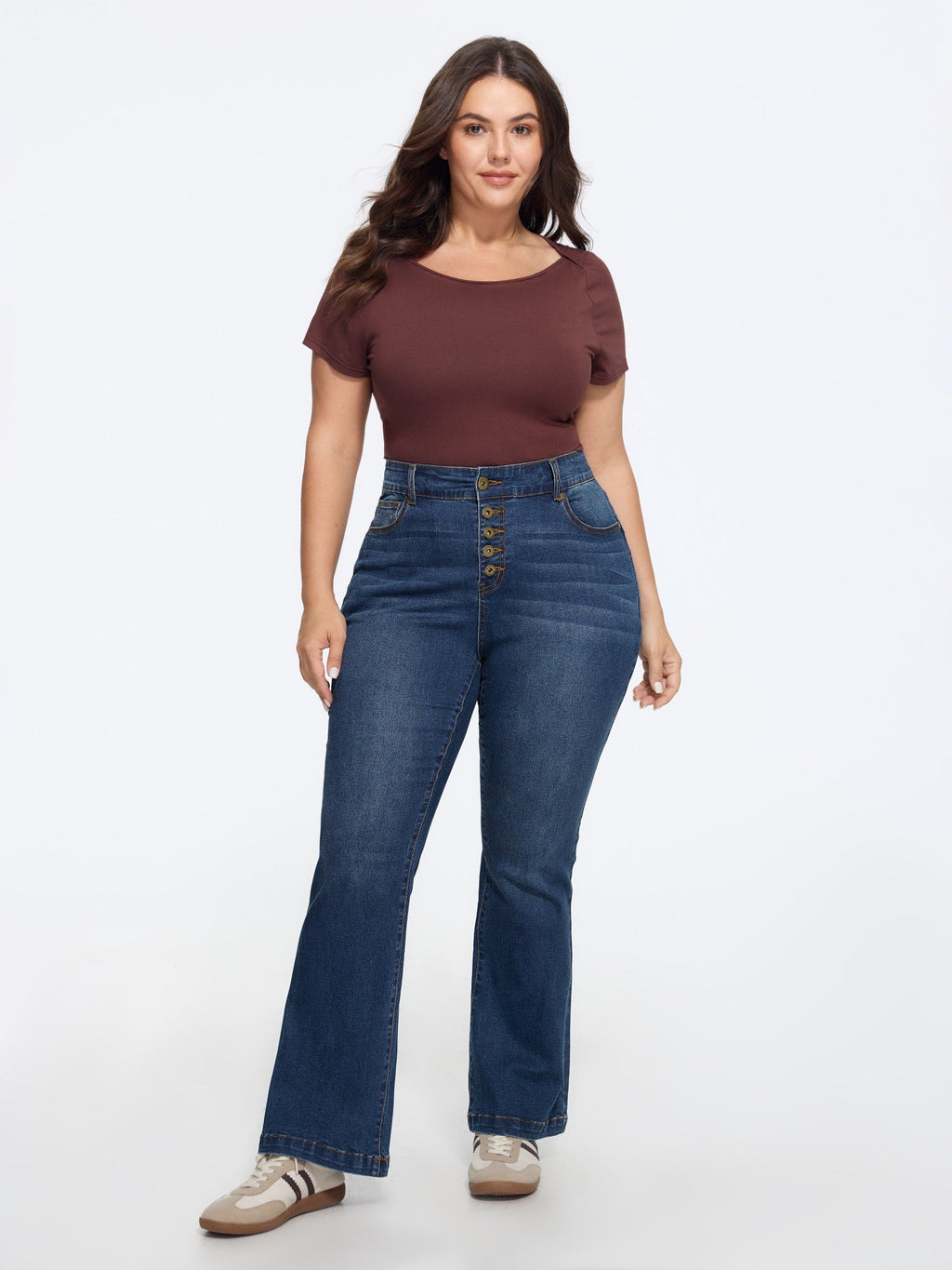Stretchy Vintage Multi Button Bootcut Jeans