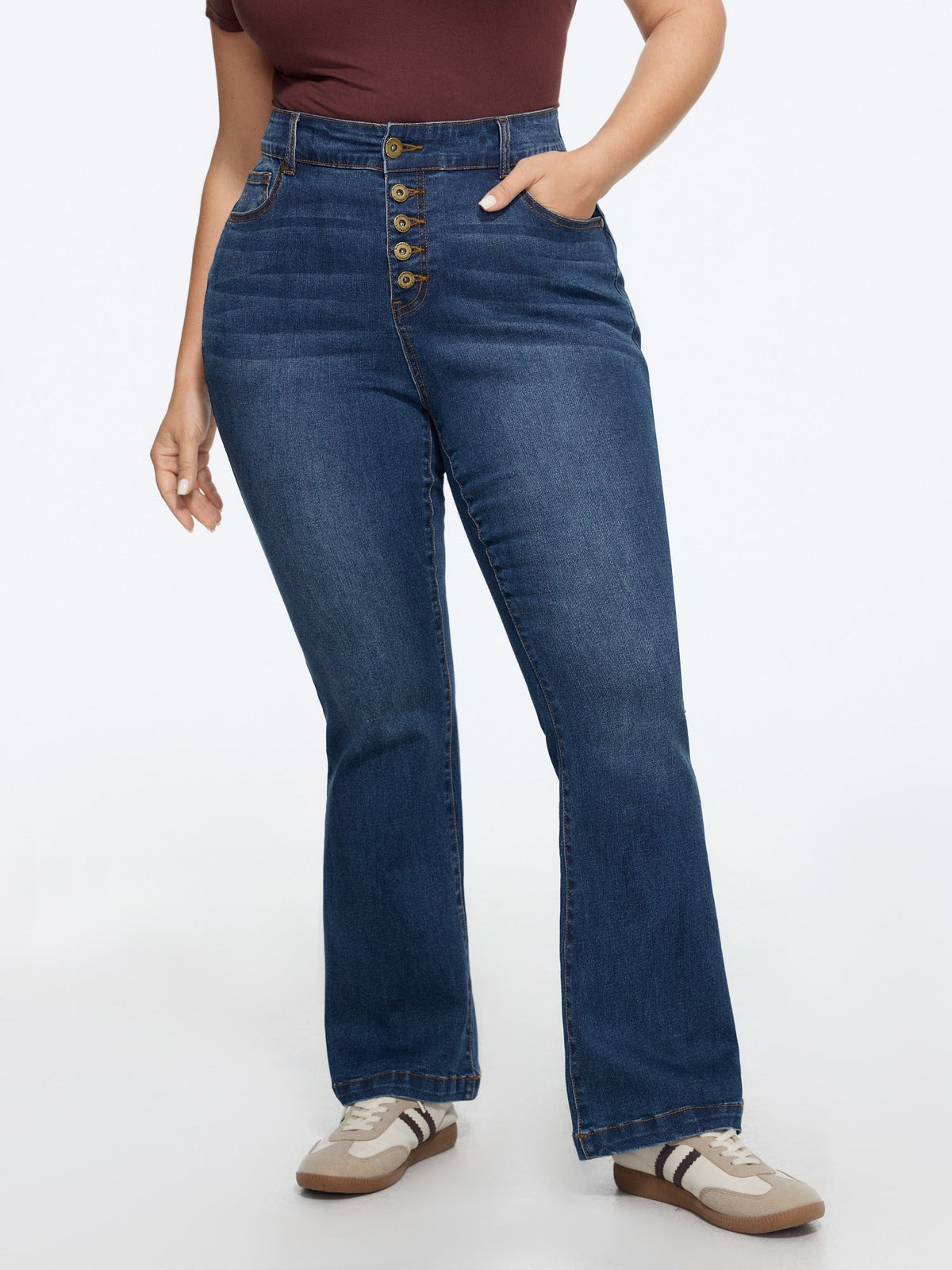 Stretchy Vintage Multi Button Bootcut Jeans