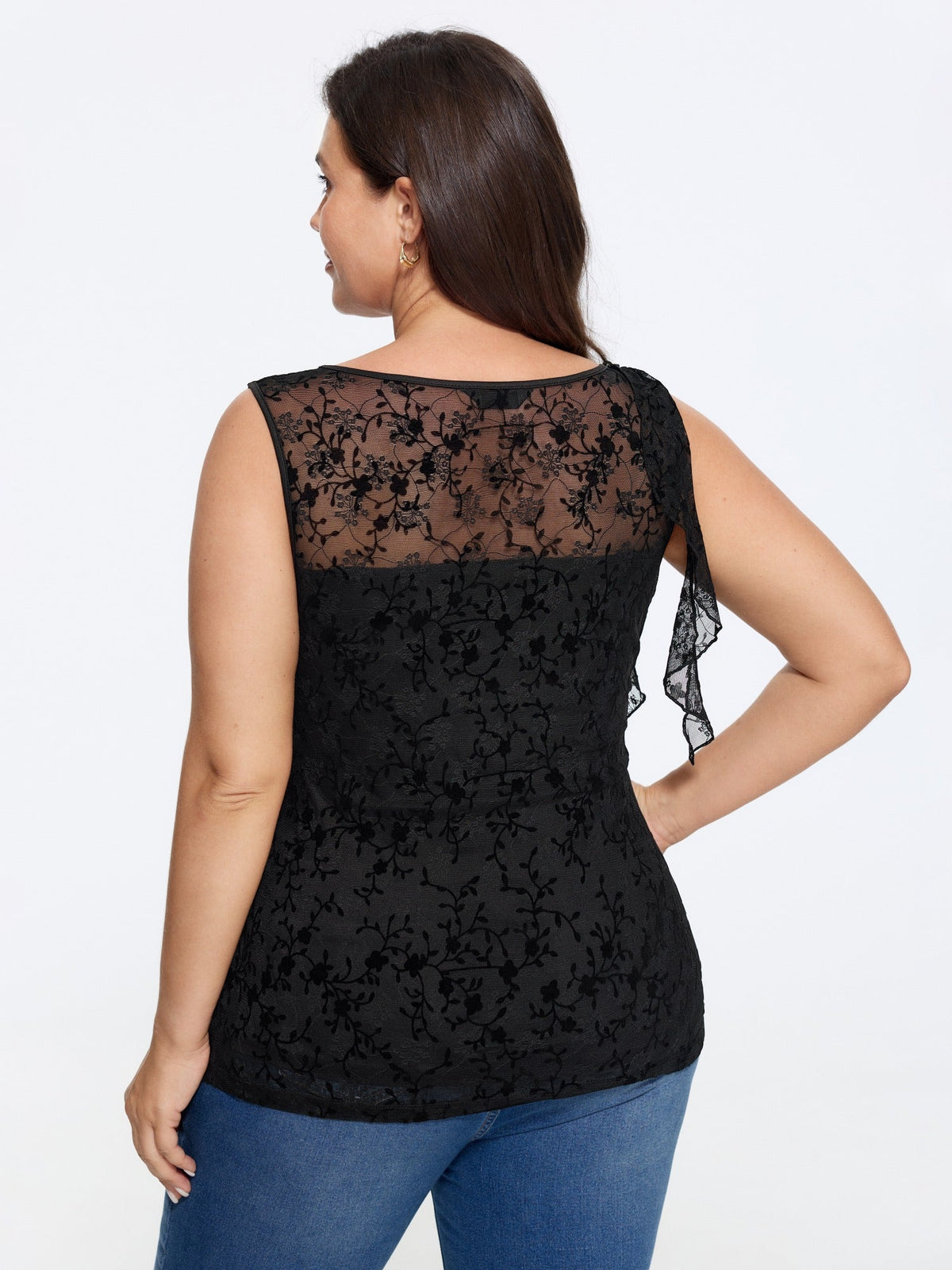 Solid Lace Round Neck Tank Top