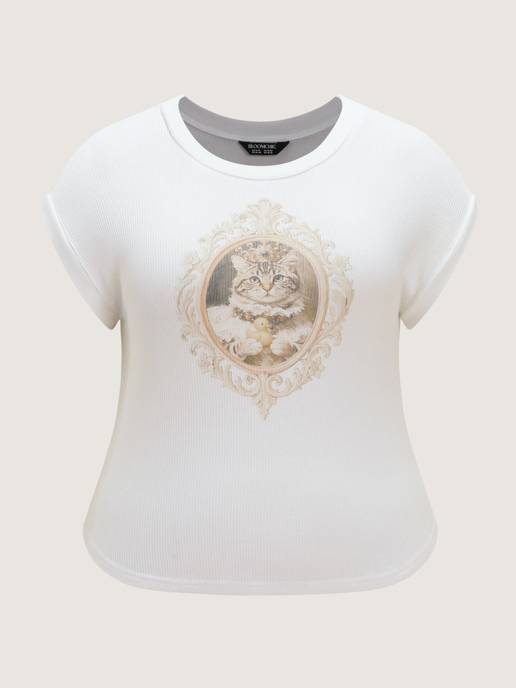 Supersoft Stretchy Vintage Frame Cat Print Cropped T-Shirt