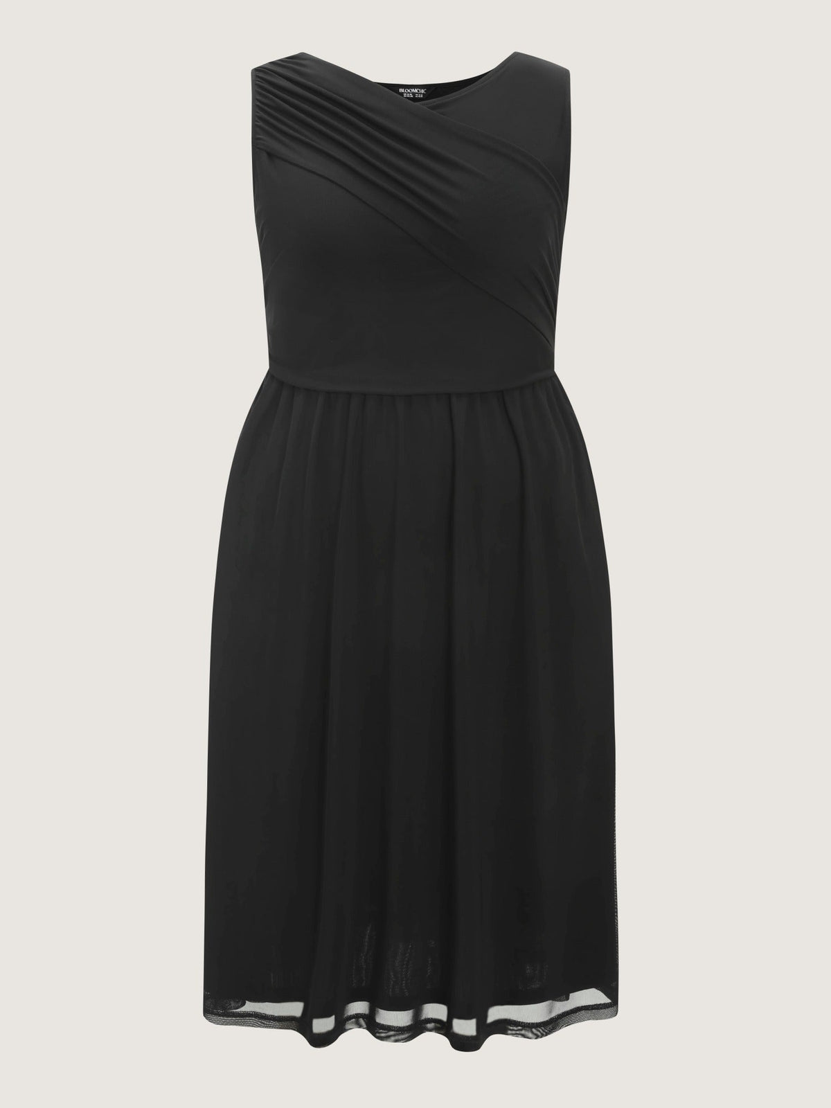 Solid Sleeveless Round Neck Mesh Midi Dress